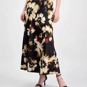 Anne Klein Black and Gold Floral Maxi Skirt